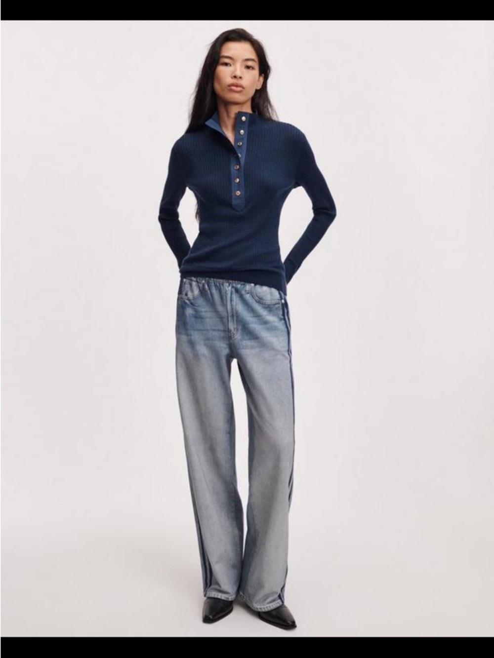 rag & bone Miramar Wide Leg Track Pants Coney Faux Denim NWT Size XL - Picture 12 of 14